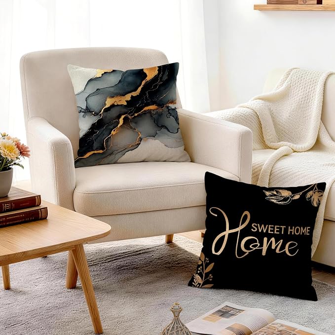 OBSEDE Black Gold Marble Sweet Home Decorative Throw Pillow Covers 18 × 18 in - Image 7