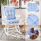 Lewtemi 2 Set Blue Gingham Rocking Chair Cushion Village Ruffled Rocking Chair - Image 2
