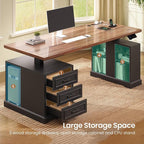 SEDETA Farmhouse Electric Standing Desk, Storage Shelves, Power Outlets - Image 5
