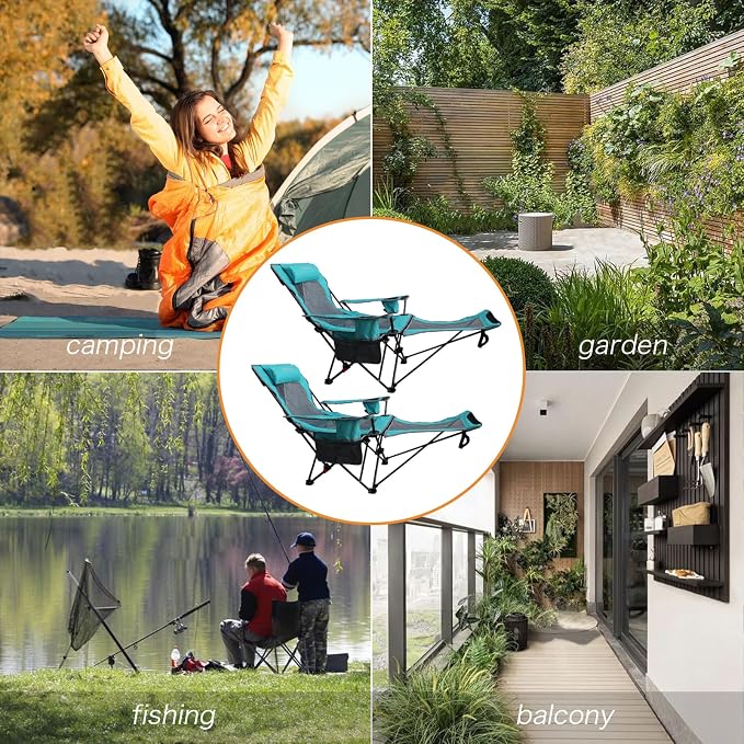 Reclining Camping Chair with Removable Footrest Lounge Chair with Headrest - Image 8