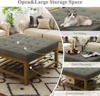 Befurtori Large Square Ottoman Coffee Table, Linen Solid Upholstered Footrest - Image 5