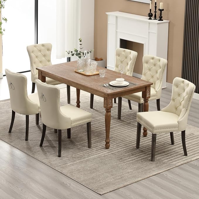 KCC Faux Leather Dining Chairs Set of 2, Upholstered High-end Tufted Dining - Image 2