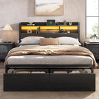 Furnulem Queen Bed Frame with Wood Headboard and Storage Shelf, Metal Platform by Furnulem