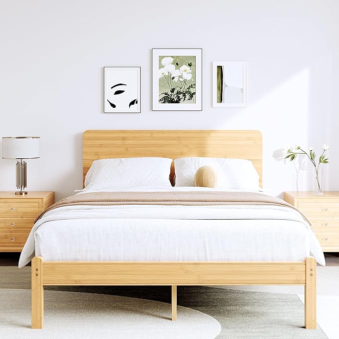 BOSRII 14in High Solid Bamboo Wood Platform Queen Size Bed Frame by FORYOURBETTERSLEEP