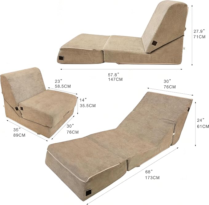 jela Luxury Corduroy Indoor Chaise Lounge, Foldable Sofa Bed Chair - Image 2