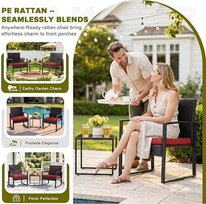 Flamaker 3 Pieces Wicker Patio Furniture Outdoor Modern Rattan Chair - Image 4