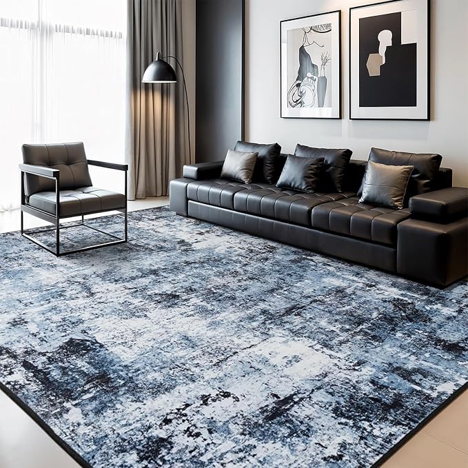 Rugflix 7x10 Area Rugs for Living Room, Washable Navy Blue Dark Large Rug | - Image 9