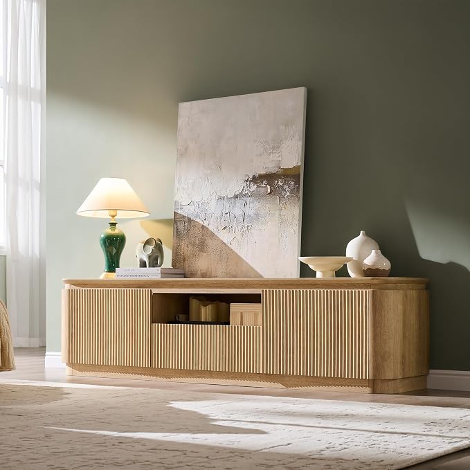70" Fluted TV Stand for TVs Up to 80", Mid Century Modern Entertainment Center - Image 3