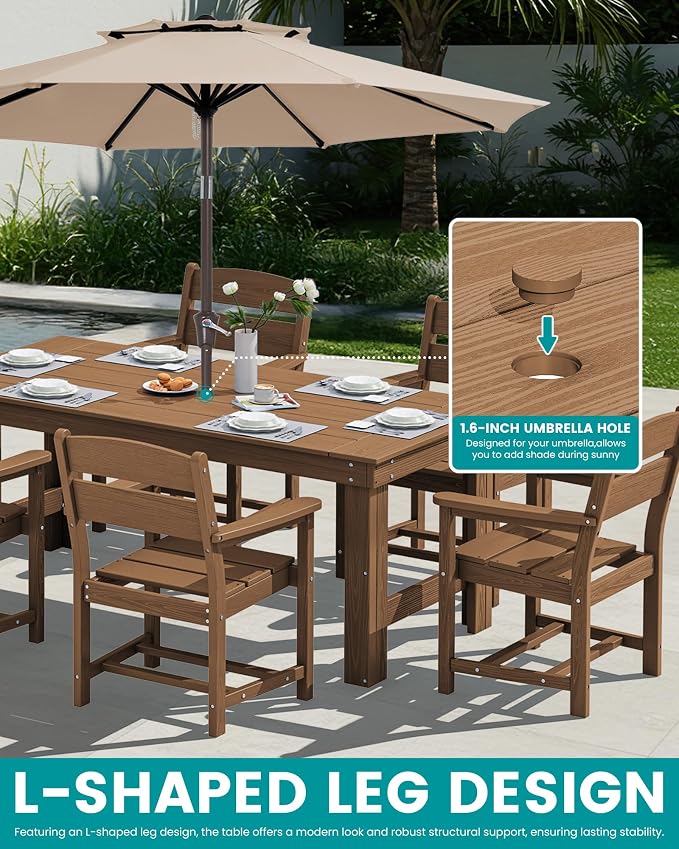 SERWALL Outdoor Dining Table Set, 67‘’ HDPE Patio Dining Set - Image 5