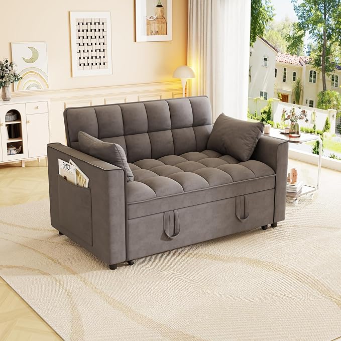 3-in-1 Convertible Sleeper Sofa Bed, 55 inch Small Couch - Image 4