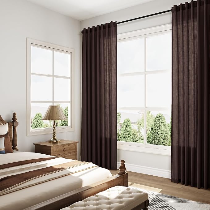 Linen Curtains 84 Inch Long, Coffee Brown, 2 Panels 52x84 | Living Room - Image 7