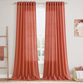 Coral Linen Curtains 108 Inches Long 2 Panels Set Back Tab Loop Pocket Light by Nanspring