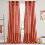 Coral Linen Curtains 102 Inches Long 2 Panel Set Back Tab Rod Pocket Semi Sheer by Nanspring