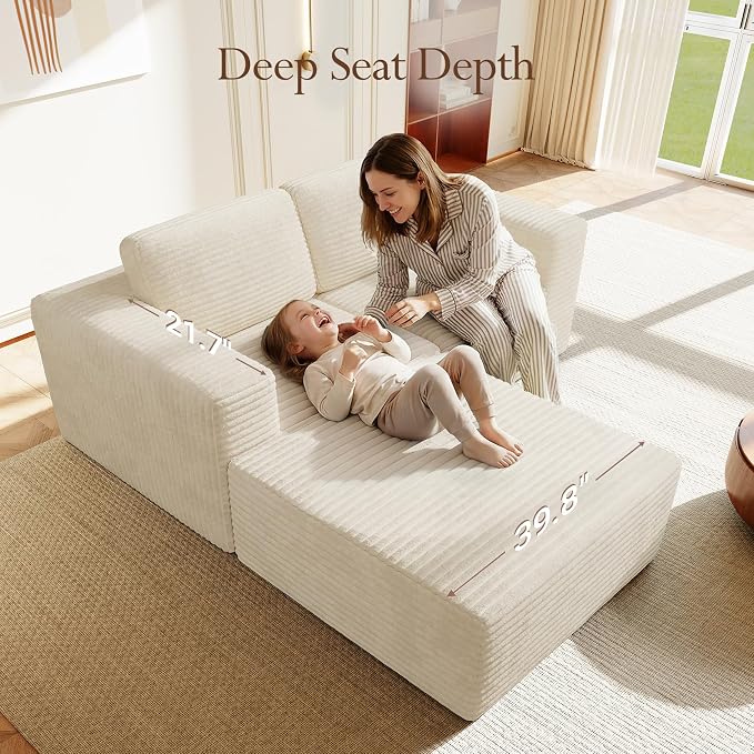 Vesgantti 80" Modular Sectional Sofa, Corduroy Cloud Couch - Image 5