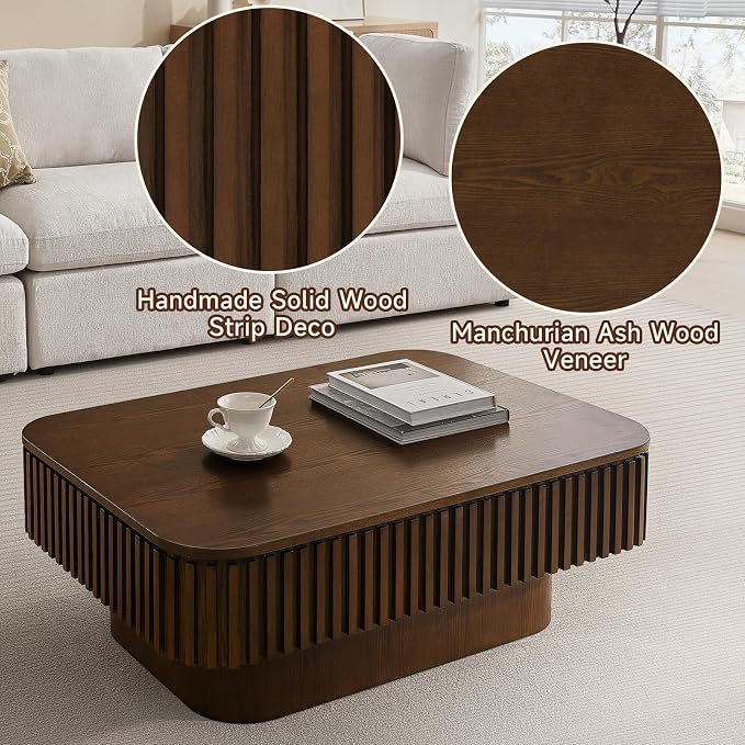 Lift Top Coffee Table for Living Room, Rectangle Handmade Solid Wood Strips - Image 5
