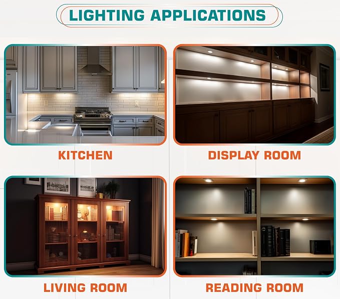 Liquor Cabinet Accent Lighting Kit, Round LED Puck Lights, 110 Volt Plug in - Image 7