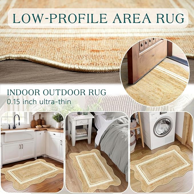 Front Door Rug - 2x3 Jute-Look Doormat Indoor Outdoor Entrance | Washable - Image 5