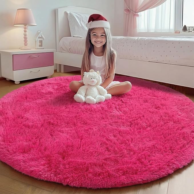 Hot Pink Round Rugs 5ft for Bedroom Living Room, Fluffy Circle Area Rug for - Image 8