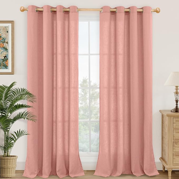 YoungsTex Dusty Rose Pink Linen Curtains 84 Inch Length by YoungsTex