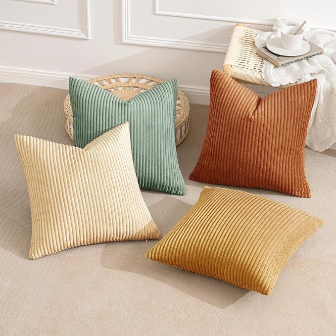 MIULEE Soft Corduroy Decorative Throw Pillow Covers Orange Teal 20x20 | Set of 4 - Image 6