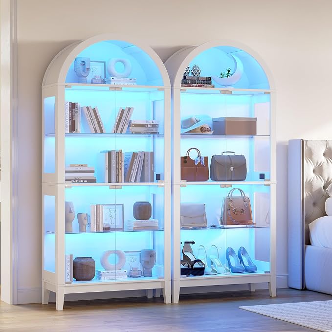 HNEBC 69" Display Case with RGB Lights, Arched 5-Tier Tempered Glass Display - Image 3