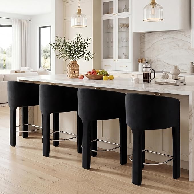 HNY Modern Counter Height Bar Stools Set of 4, 26”H Barrel Counter Stools by HNY