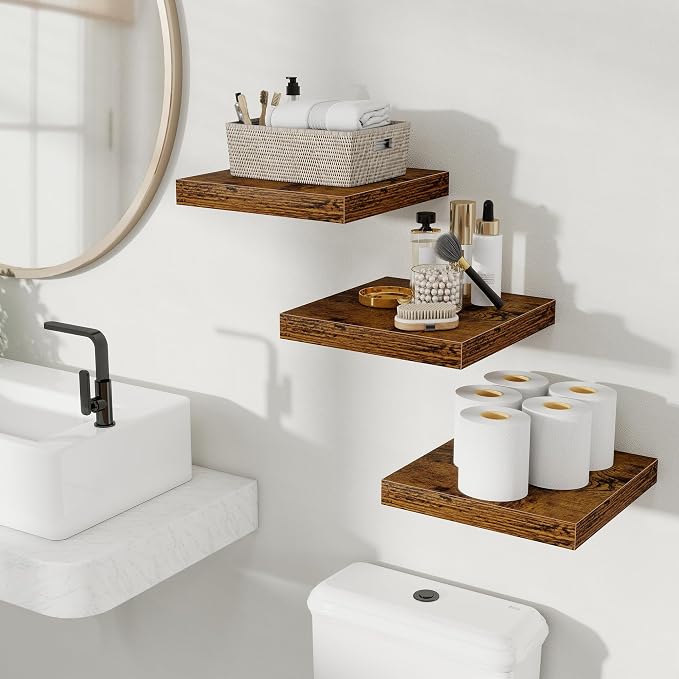 Fun Memories Floating Shelves for Wall, 12 Inch Set of 3 Rustic Wood Wall - Image 2