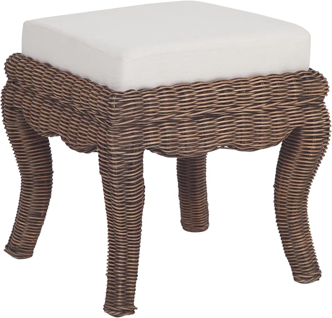 JONATHAN Y Rowan 18.5" Black Wash Woven Rattan Vanity Stool by JONATHANY