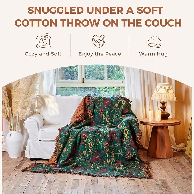 LUTBM Boho Throw Blanket for Bed 100% Cotton Soft Lightweight Quilt Home Decor - Image 4