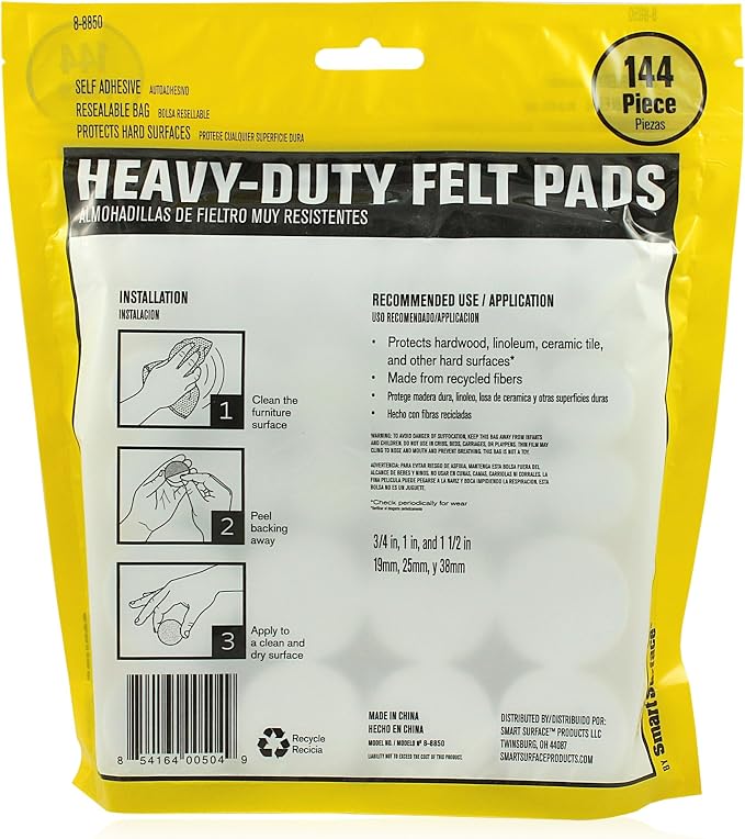 Smart Surface 8850 Heavy Duty Self Adhesive Furniture Felt Pads 3/4-Inch - Image 2