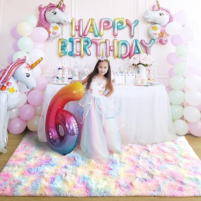 5x7 Rainbow Fluffy Soft Area Rug Non-Slip - Image 3
