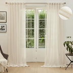 MYSKY HOME Linen Curtains for Sliding Glass Door, Back Tab Semi Sheer Curtain - Image 2