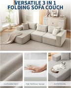 Corduroy Modular L Shape Sofa, Cloud Feel Compressed Sectional Couch - Image 5