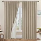 Taupe 100% Blackout Linen Curtains 84 Inch by LAMIT