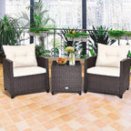 COSTWAY 3PCS Patio Furniture Set, PE Rattan Wicker Sofa w/Washable Cushion and - Image 5