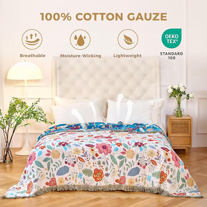 LUTBM Boho Throw Blanket for Bed Cotton Summer Blankets Twin Size for Bedroom - Image 2