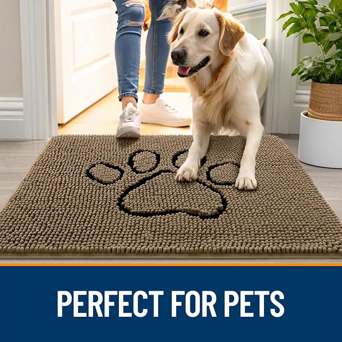 OLANLY Dog Door Mat for Muddy Paws 40x32, Paw Print Design Chenille Mud Mat | - Image 6