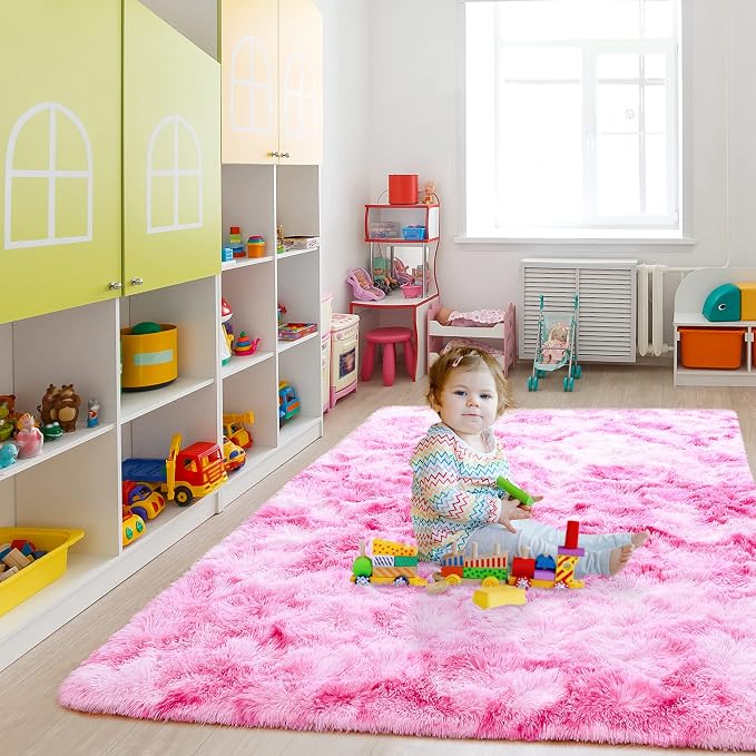 4x6 Tie-Dyed Pink Fluffy Soft Area Rug Non-Slip - Image 6