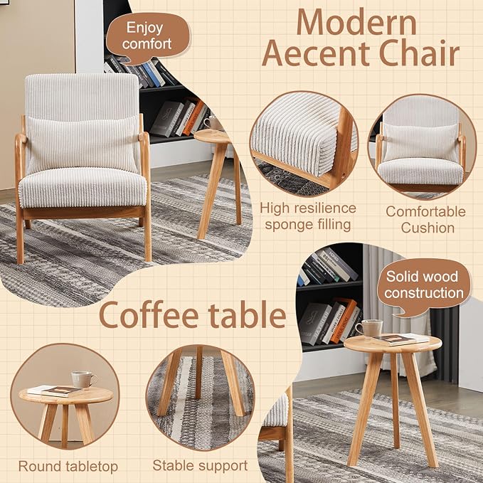Beige Midcentury Modern Accent Chair - Image 5