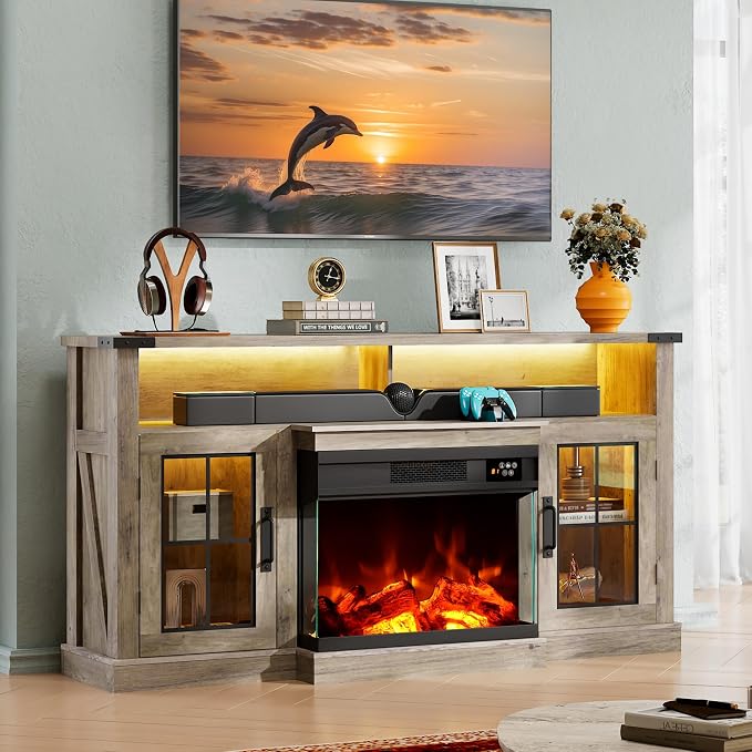 WLIVE 3-Sided Glass Electric Fireplace TV Stand - Image 2