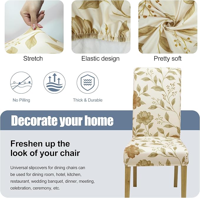 BIETYONE Stretch Dining Chair Covers Set of 6, Soft Removable Washable Kitchen - Image 3