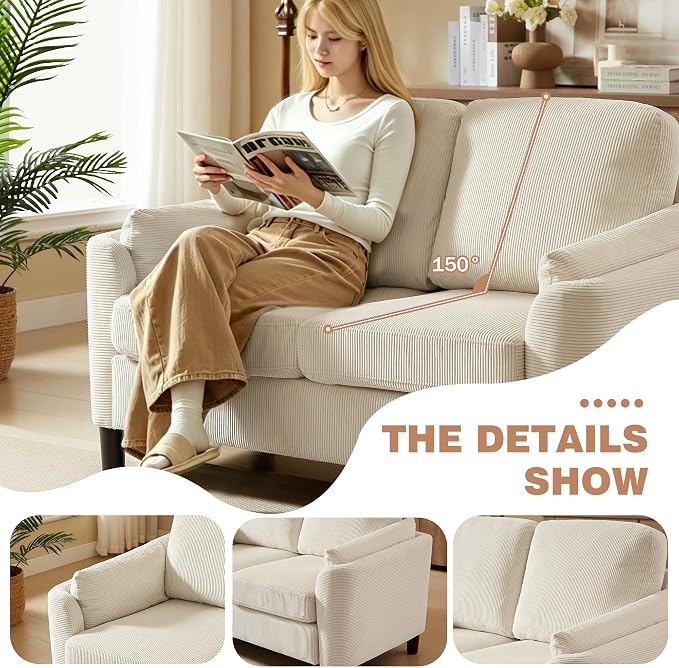4 Piece Modern Corduroy Sofa Set, L-Shaped Sectional Couch - Image 8