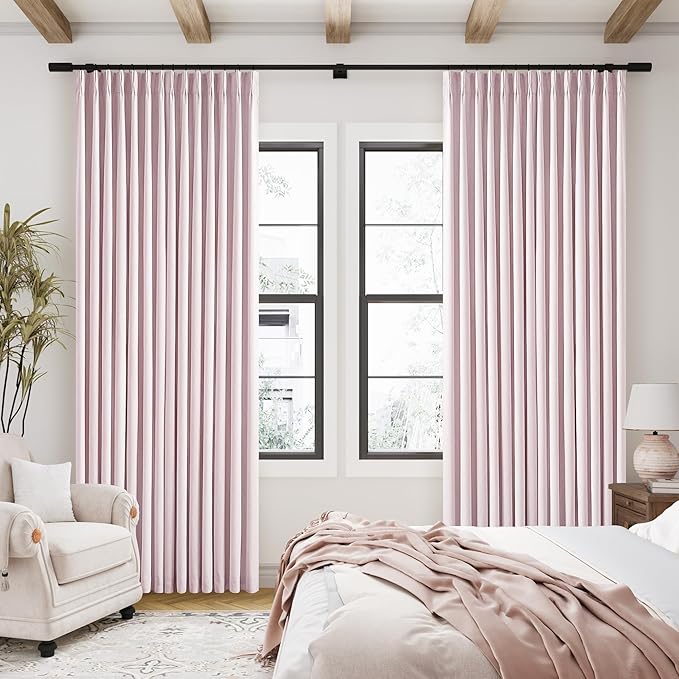 Light Pink Pinch Pleated Linen Blackout Curtains 90 Inches Long by Twodrapes