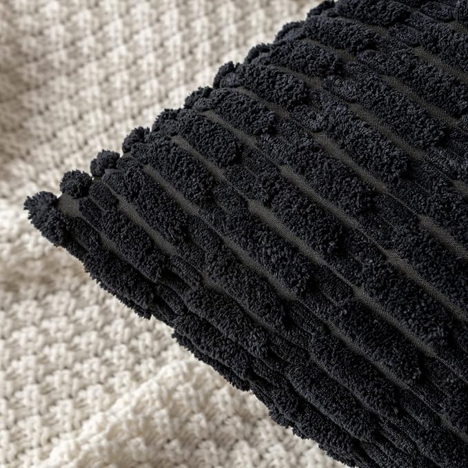 MIULEE Lumbar Corduroy Decorative Throw Pillow Covers 12x20 Black Pack of 2 | - Image 5