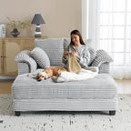 VINGLI 56" Oversized Chaise Lounge Chair, Light Grey Comfy Corduroy Chaise Sofa - Image 9