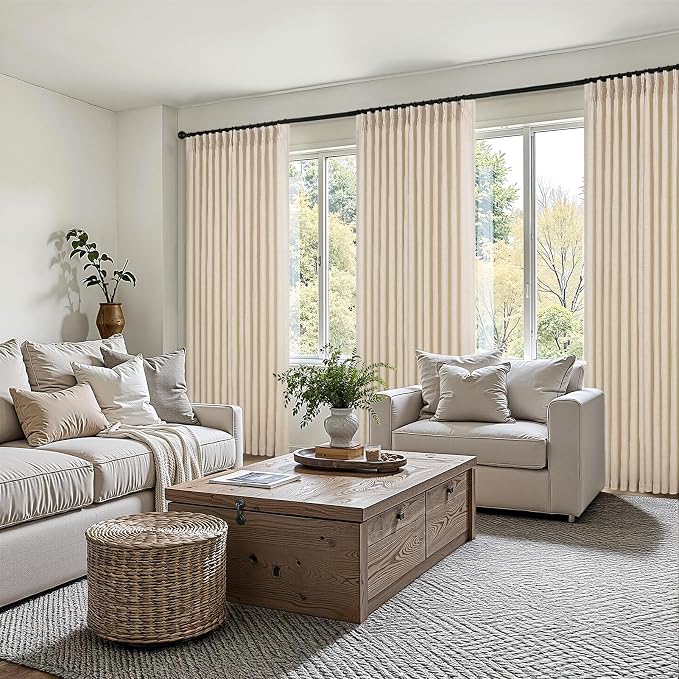 Topfinel Sand Beige Pinch Pleated Linen Curtains 84 Inch Length 2 Panels - Image 7