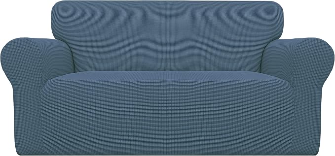 Easy-Going Stretch Loveseat Couch Covers Washable Bluestone | 1-Piece Loveseat by Easy-Going