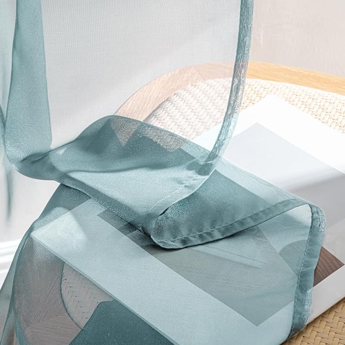 MIULEE Dusty Blue Sheer Curtains 90 Inches Long 4 Panels 42 x 90 Inches | Light - Image 7