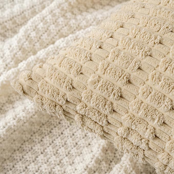 MIULEE Corduroy Decorative Throw Pillow Covers 18x18 Tan Pack of 2 | Soft - Image 2