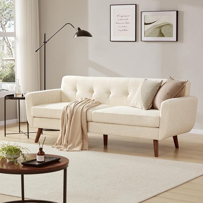 Tbfit 77.2" W Linen Sofa Couch, Mid Century Modern Decor Loveseat Couches by TBfit